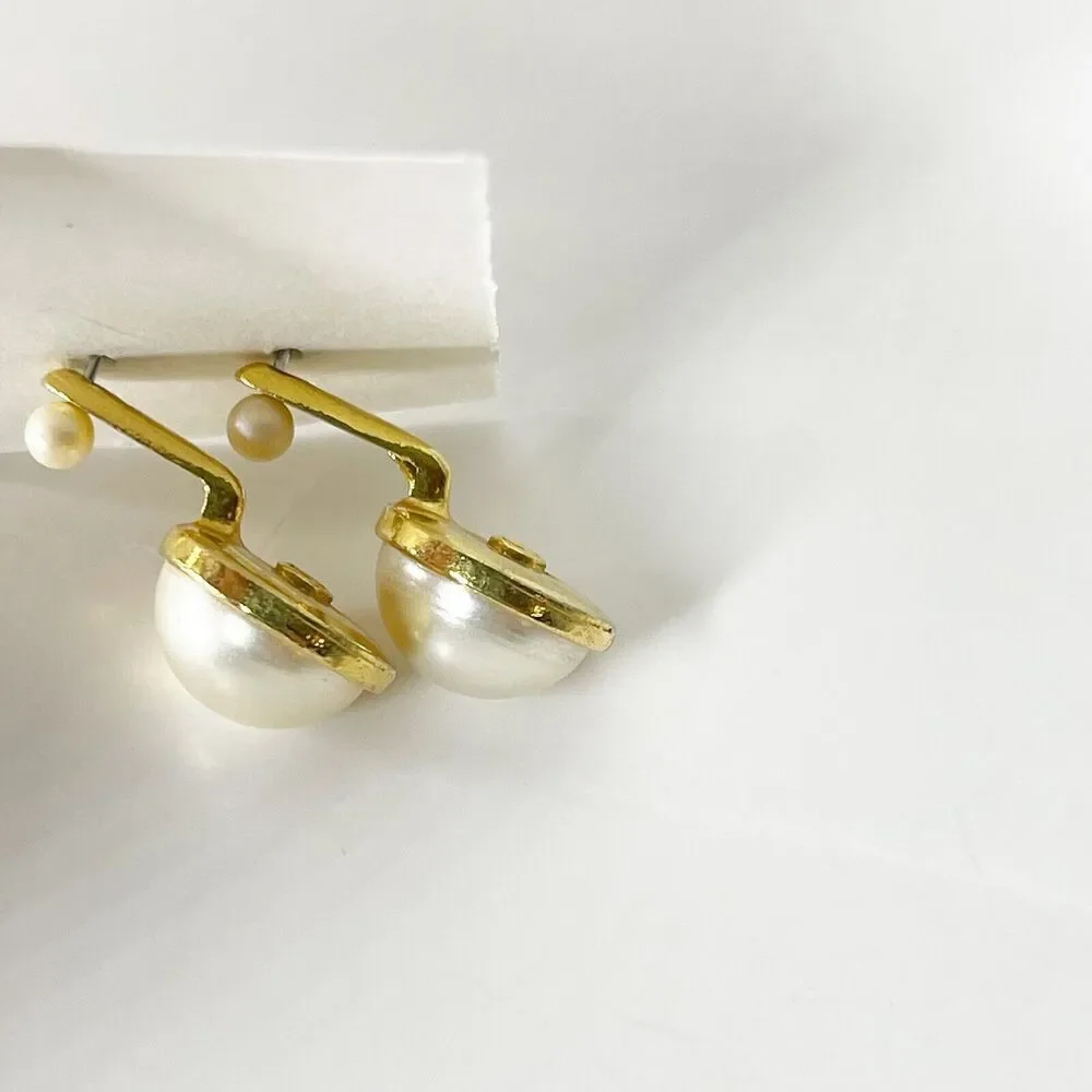 Vintage JJ Jonette Earrings Gold Tone Pearl‎ Drop 80s 90s Retro Glam